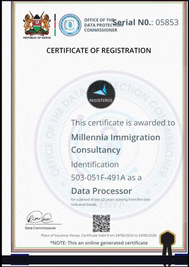 Office of the Data Protection Commissioner certificate of registration